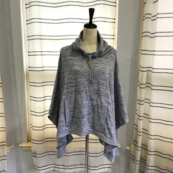Athleta Sweaters - Athleta Women Size Med Hooded Heathered Gray Oversize Poncho Drawstring Pocket